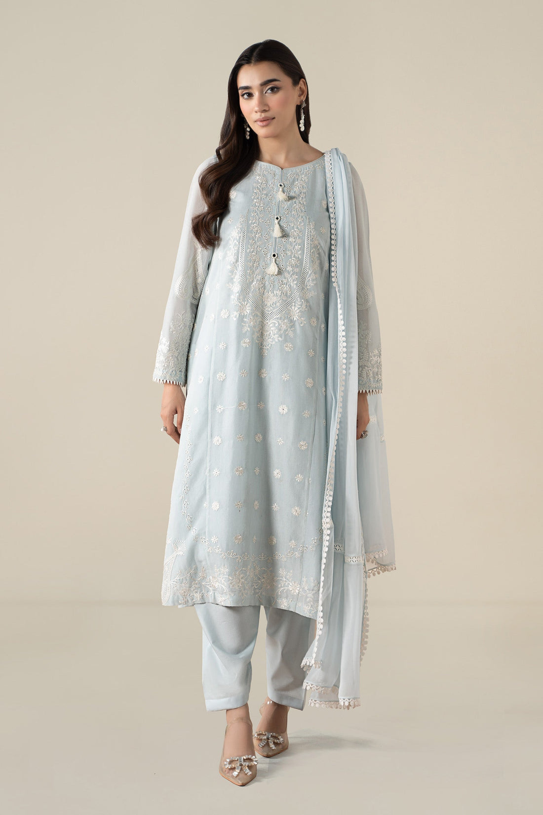 Maria B | Pre Fall Dresses | 3 Piece Embroidered Paper Cotton Suit GG - by Libasekhas UK - Registered Vendor of : Maria B - 100% Original Designer Dress
