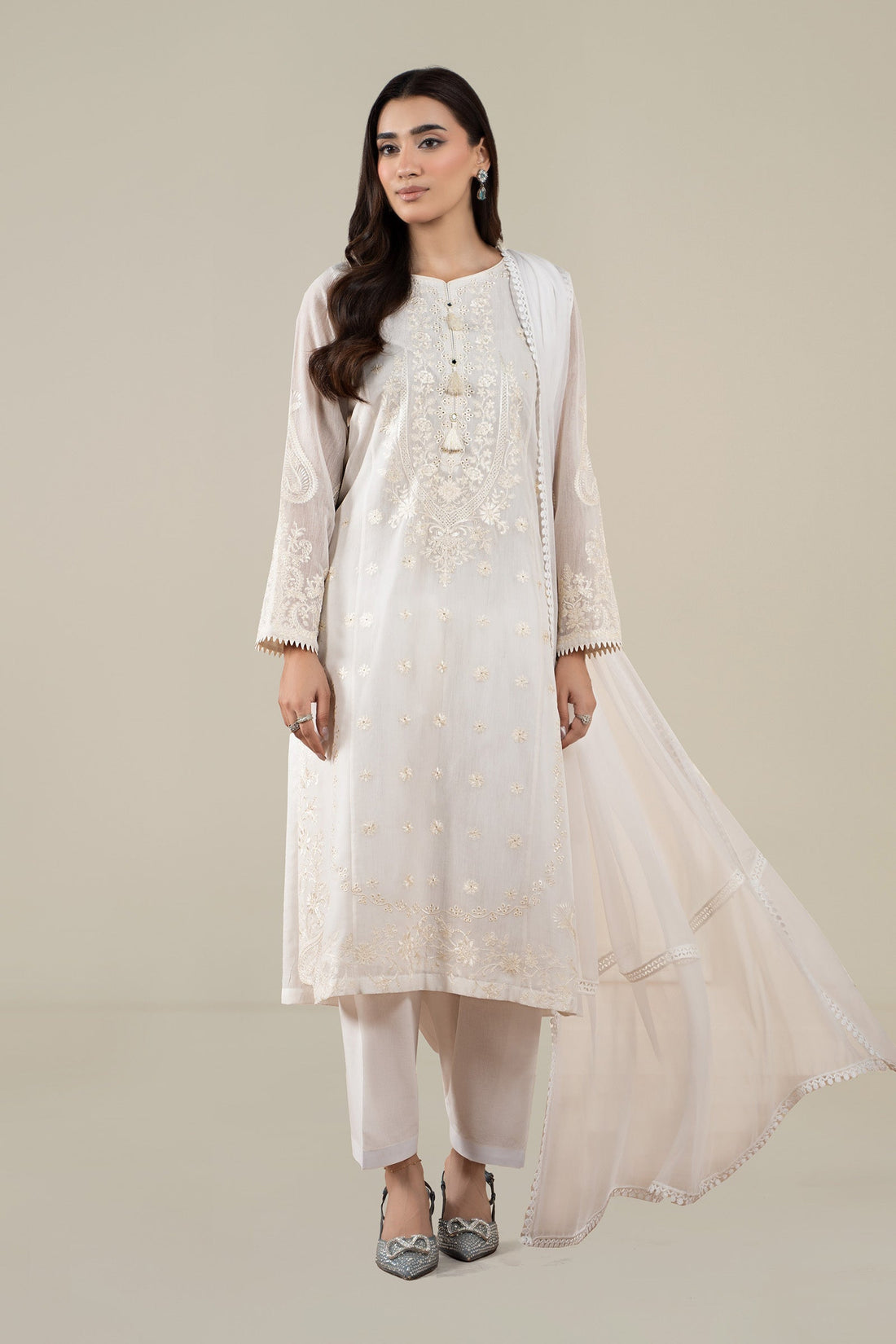 Maria B | Pre Fall Dresses | 3 Piece Embroidered Paper Cotton Suit AA - by Libasekhas UK - Registered Vendor of : Maria B - 100% Original Designer Dress