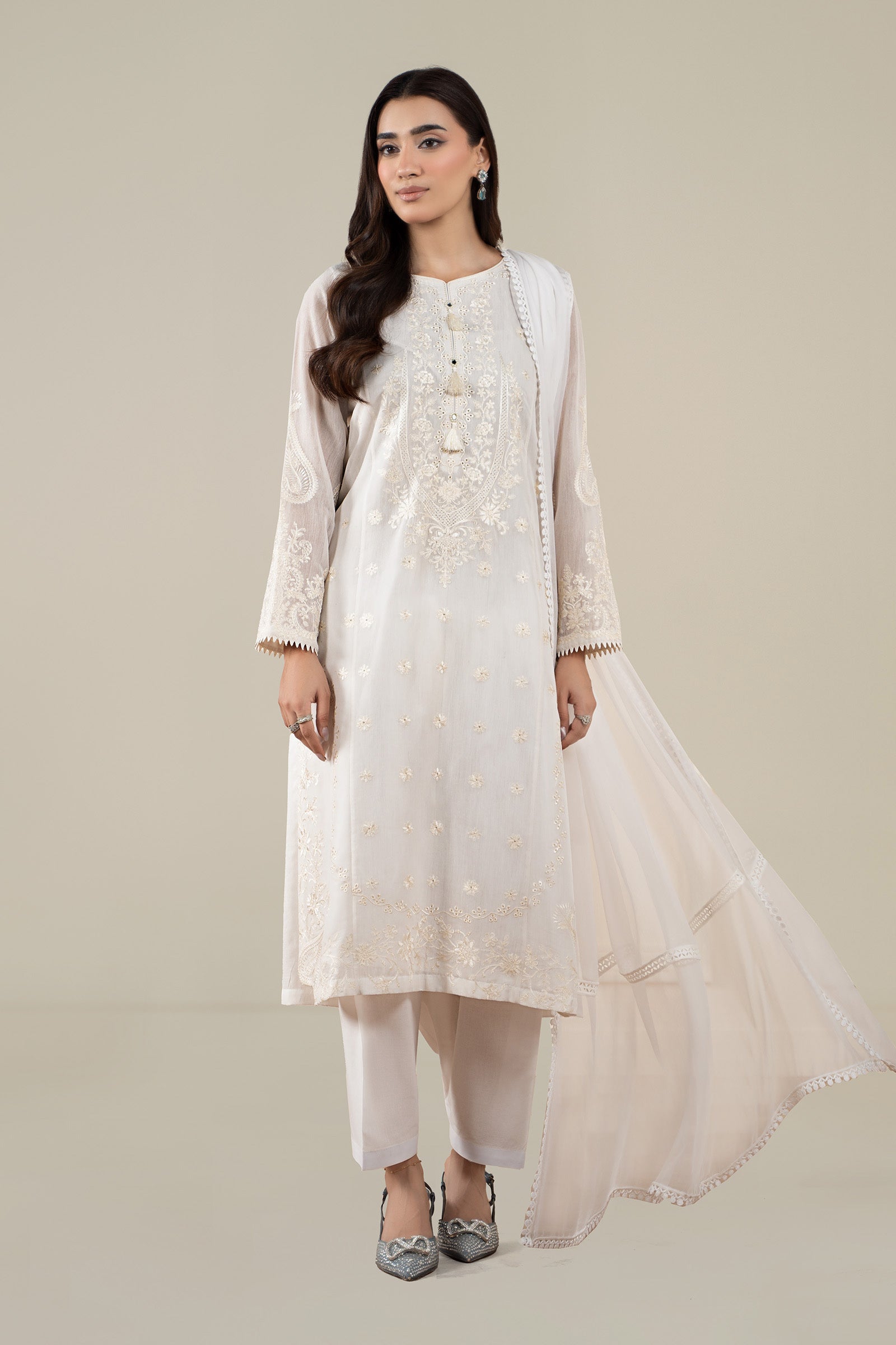 Maria B | Pre Fall Dresses | 3 Piece Embroidered Paper Cotton Suit AA - by Libasekhas UK - Registered Vendor of : Maria B - 100% Original Designer Dress