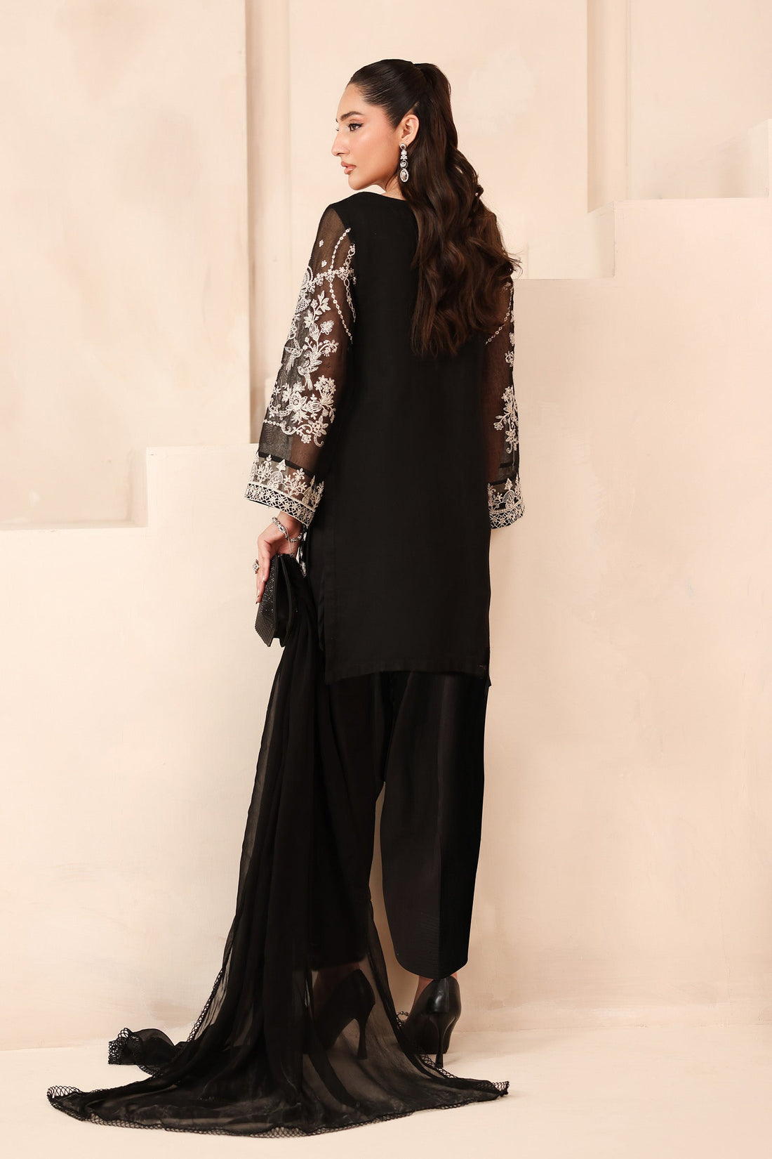 Maria B | Pre Fall Dresses | 3 Piece Embroidered Cotton Net Suit Black - by Libasekhas UK - Registered Vendor of : Maria B - 100% Original Designer Dress