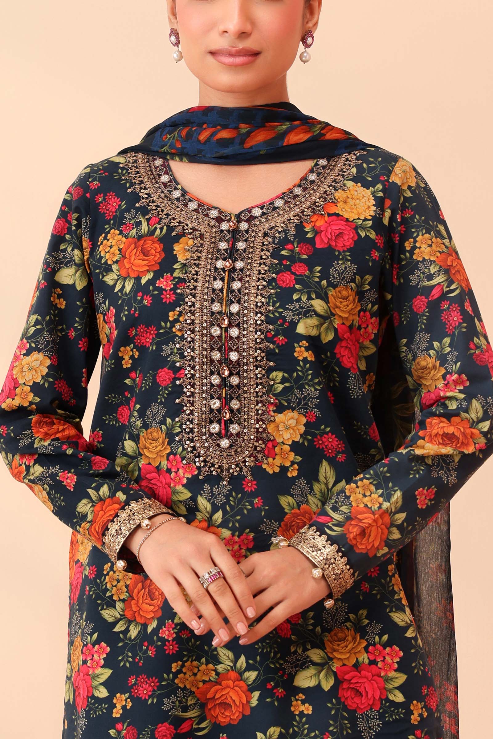 Maria B | Pre Fall Dresses | 3 Piece Embroidered Lawn Suit Deep Teal Green - by Libasekhas UK - Registered Vendor of : Maria B - 100% Original Designer Dress