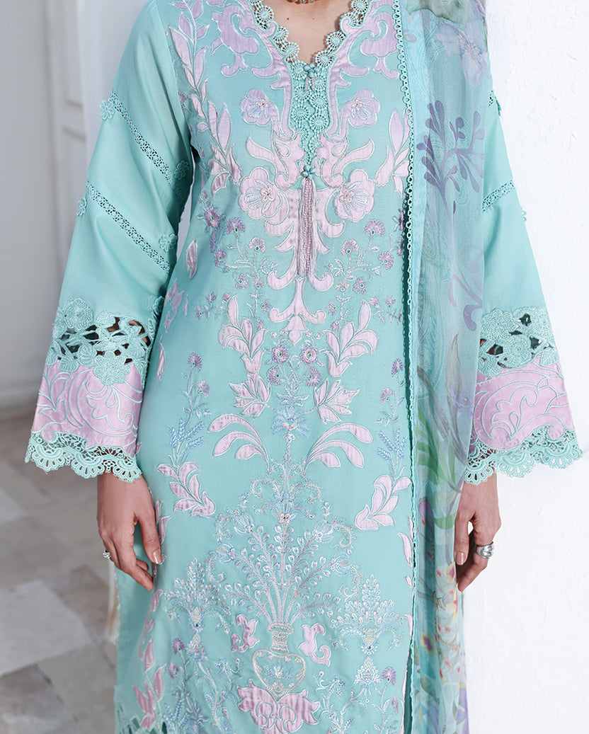 Roheenaz | Floral Reverie Luxury Lawn | Dewy Mist - by Libasekhas UK - Registered Vendor of : Roheenaz - 100% Original Designer Dress