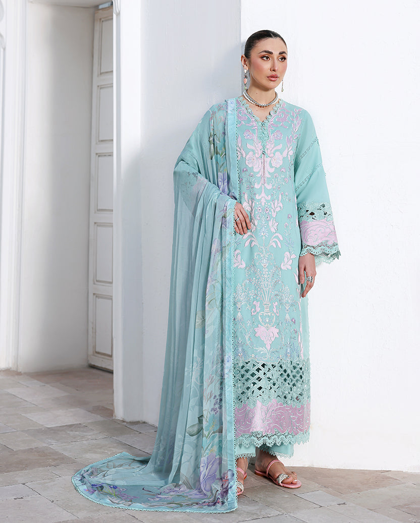 Roheenaz | Floral Reverie Luxury Lawn | Dewy Mist - by Libasekhas UK - Registered Vendor of : Roheenaz - 100% Original Designer Dress