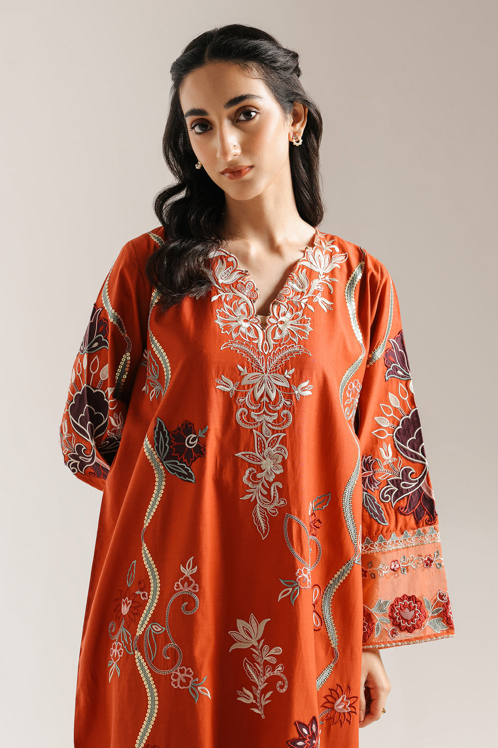 Ethnic | Rozana Collection 25 | Embroidered Dress 01A L / Orange