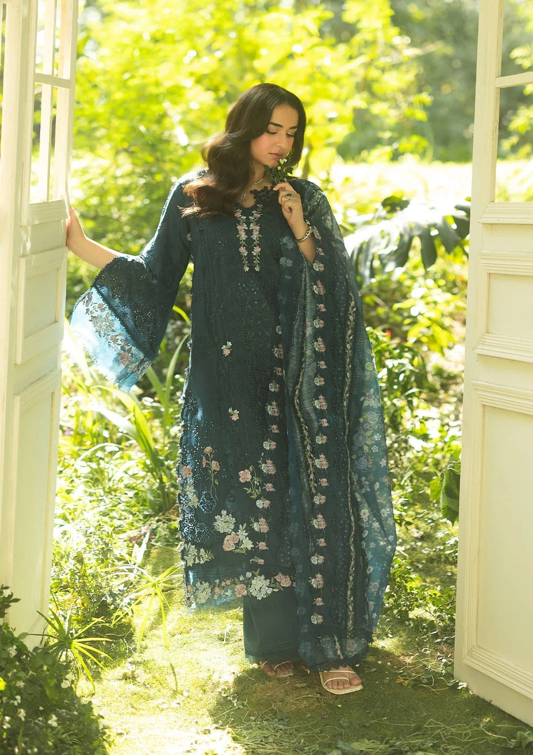 Elaf Premium | Luxury Lawn 26 | ELQ-3B EMERALD FERN - by Libasekhas UK - Registered Vendor of : Elaf Premium - 100% Original Designer Dress