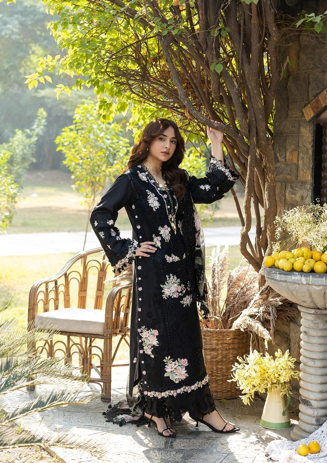 Elaf Premium | Luxury Lawn 26 | ELY-2B MIDNIGHT BLOSSOM - by Libasekhas UK - Registered Vendor of : Elaf Premium - 100% Original Designer Dress