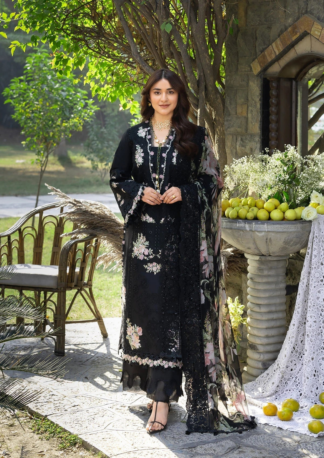 Elaf Premium | Luxury Lawn 26 | ELY-2B MIDNIGHT BLOSSOM - by Libasekhas UK - Registered Vendor of : Elaf Premium - 100% Original Designer Dress