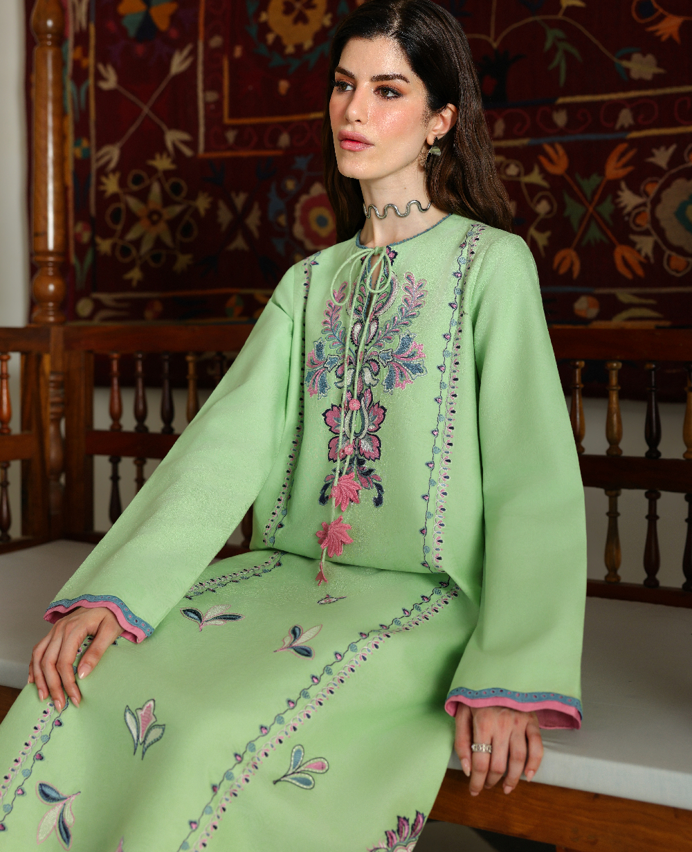 Republic Womenswear | Neonma Essential Pret 26 |Pistachio Poise - by Libasekhas UK - Registered Vendor of : Republic Womenswear - 100% Original Designer Dress