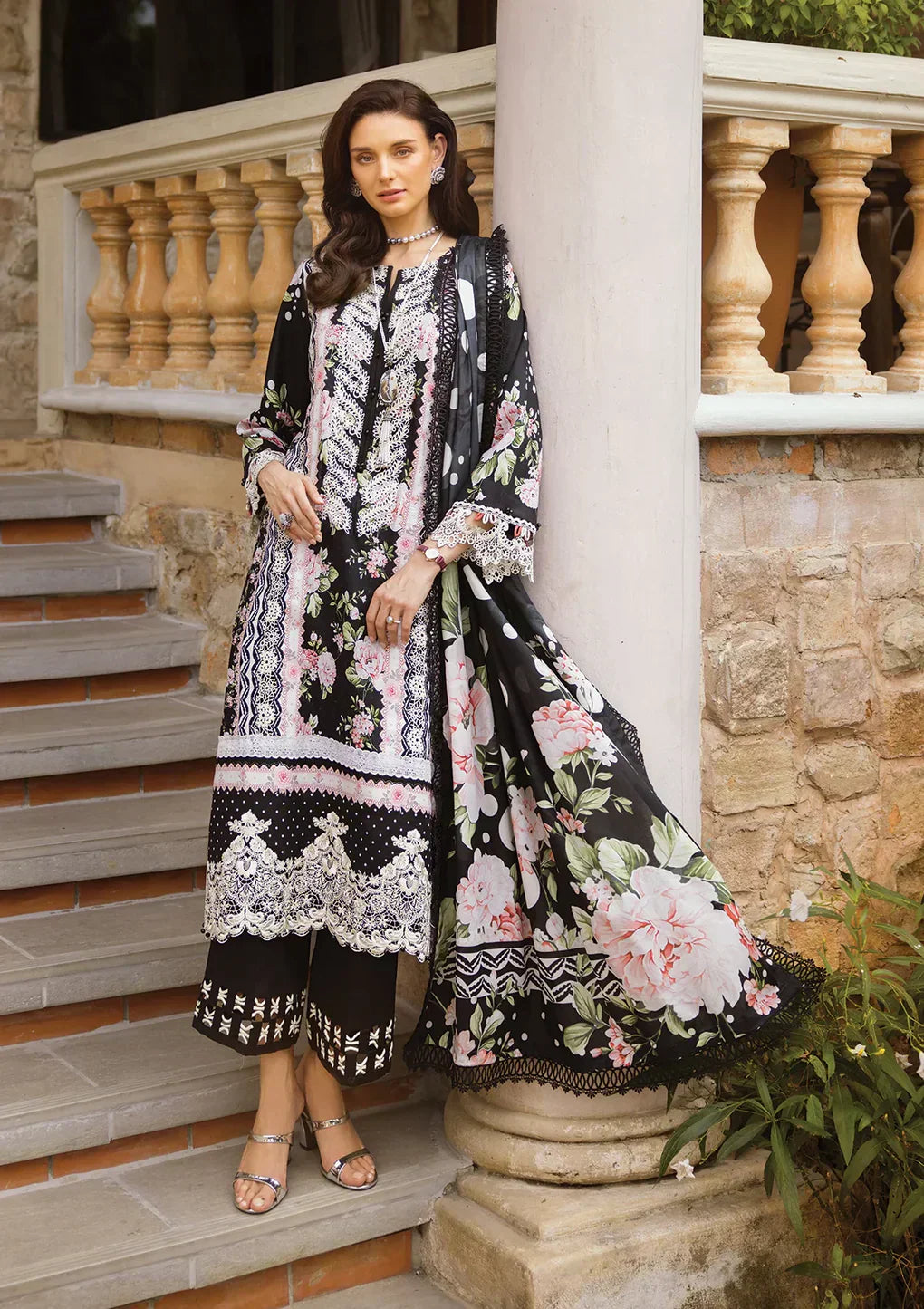 Elaf Premium | Print Chikankari 24 | ECT-05B WILD FLOWER - by - Libasekhas UK - Registered Vendor of : Elaf Premium - 100% Original Designer Dresss