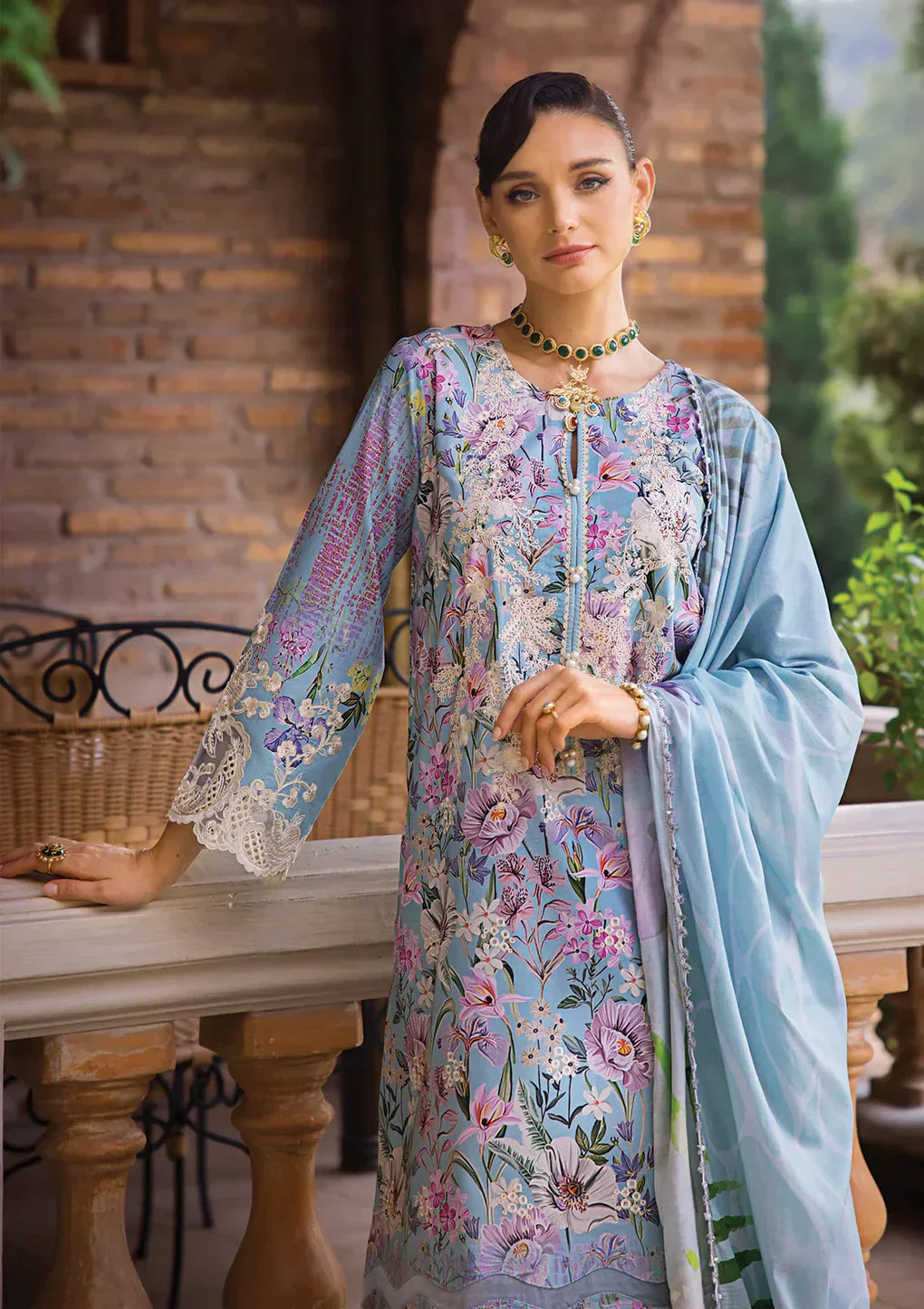 Elaf Premium | Print Chikankari 24 | ECT-03A OCEAN BLUE - by - Libasekhas UK - Registered Vendor of : Elaf Premium - 100% Original Designer Dresss