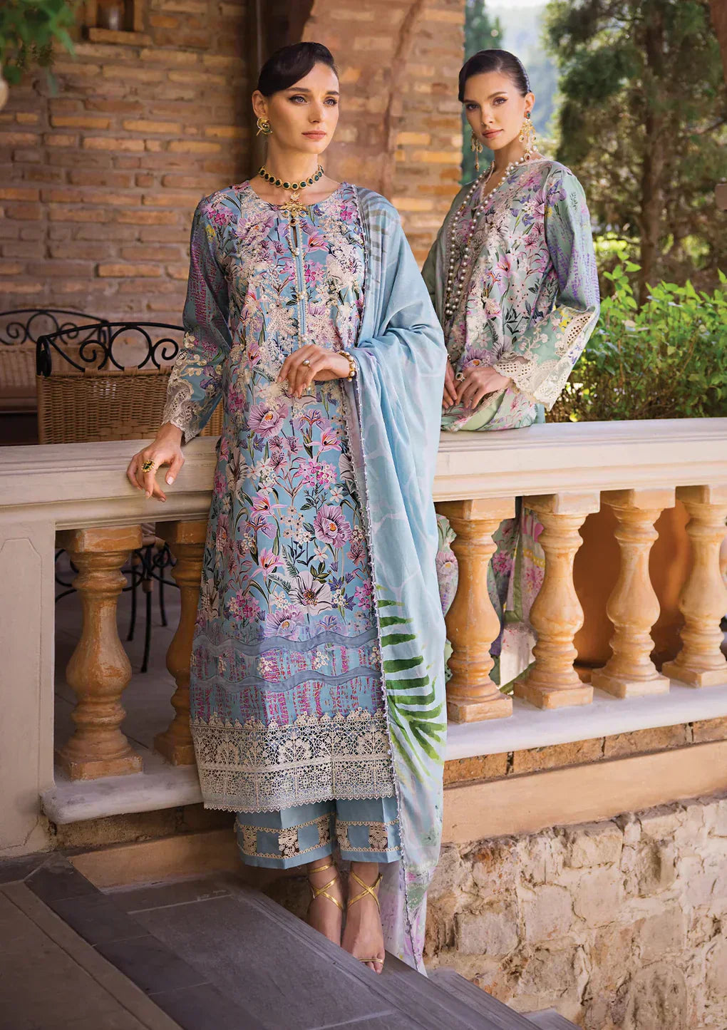 Elaf Premium | Print Chikankari 24 | ECT-03A OCEAN BLUE - by - Libasekhas UK - Registered Vendor of : Elaf Premium - 100% Original Designer Dresss