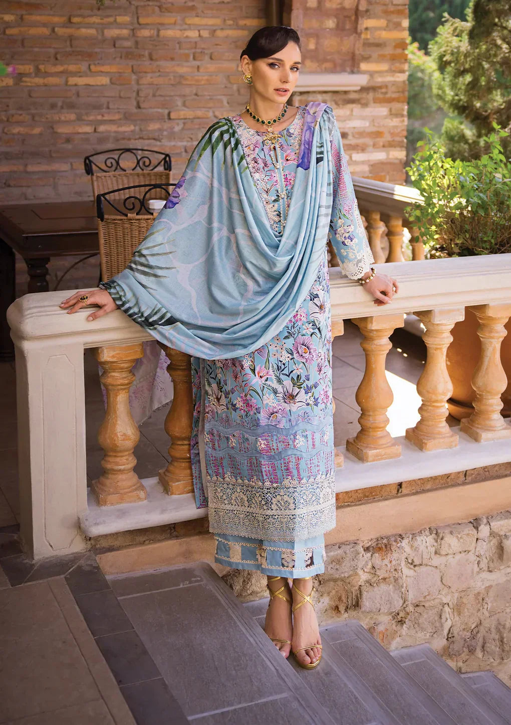 Elaf Premium | Print Chikankari 24 | ECT-03A OCEAN BLUE - by - Libasekhas UK - Registered Vendor of : Elaf Premium - 100% Original Designer Dresss