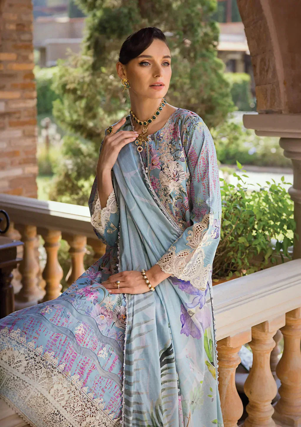 Elaf Premium | Print Chikankari 24 | ECT-03A OCEAN BLUE - by - Libasekhas UK - Registered Vendor of : Elaf Premium - 100% Original Designer Dresss