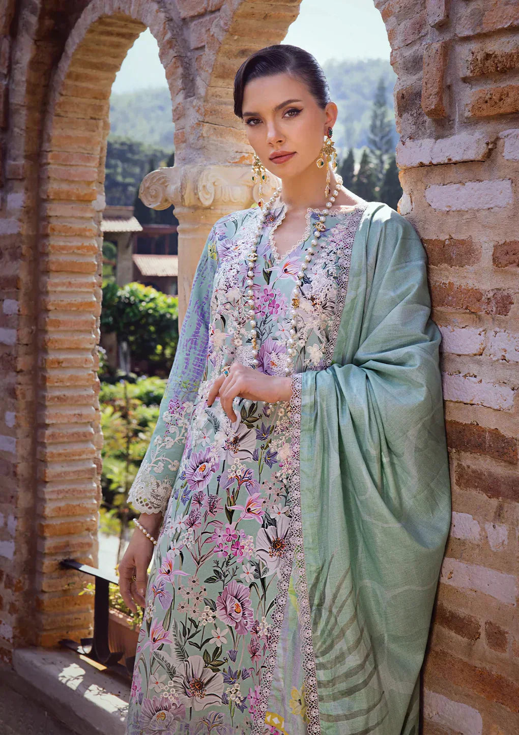 Elaf Premium | Print Chikankari 24 | ECT-03B OAK MIST - by - Libasekhas UK - Registered Vendor of : Elaf Premium - 100% Original Designer Dresss