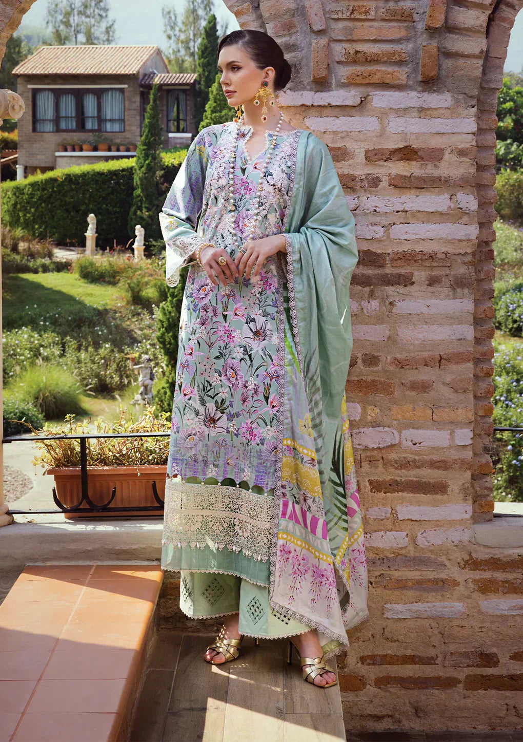 Elaf Premium | Print Chikankari 24 | ECT-03B OAK MIST - by - Libasekhas UK - Registered Vendor of : Elaf Premium - 100% Original Designer Dresss