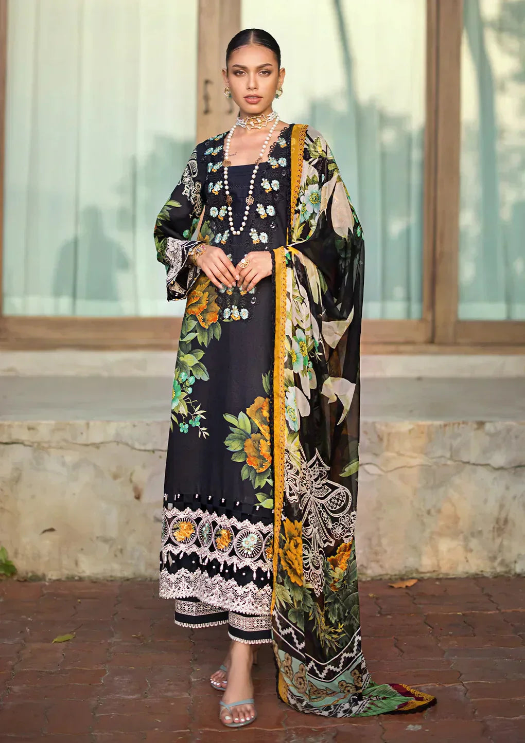 Elaf Premium | Signature Embroidered Lawn 24 | ESL-08B NIGHTFALL - by - Libasekhas UK - Registered Vendor of : Elaf Premium - 100% Original Designer Dresss