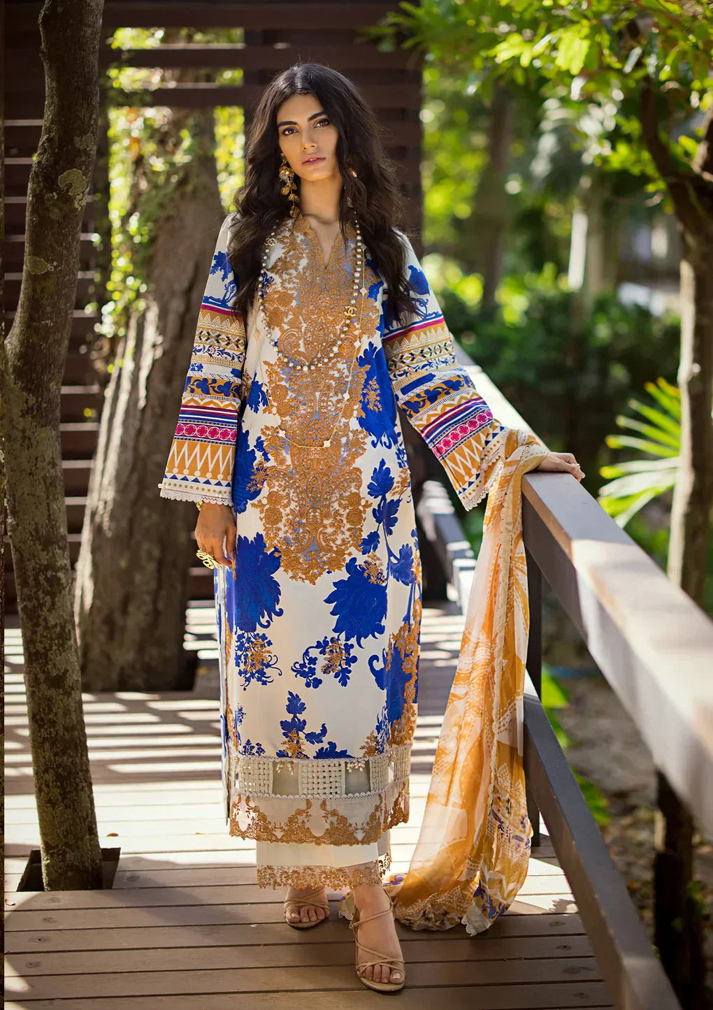 Elaf Premium | Signature Embroidered Lawn 24 | ESL-01A OPRAH - by - Libasekhas UK - Registered Vendor of : Elaf Premium - 100% Original Designer Dresss