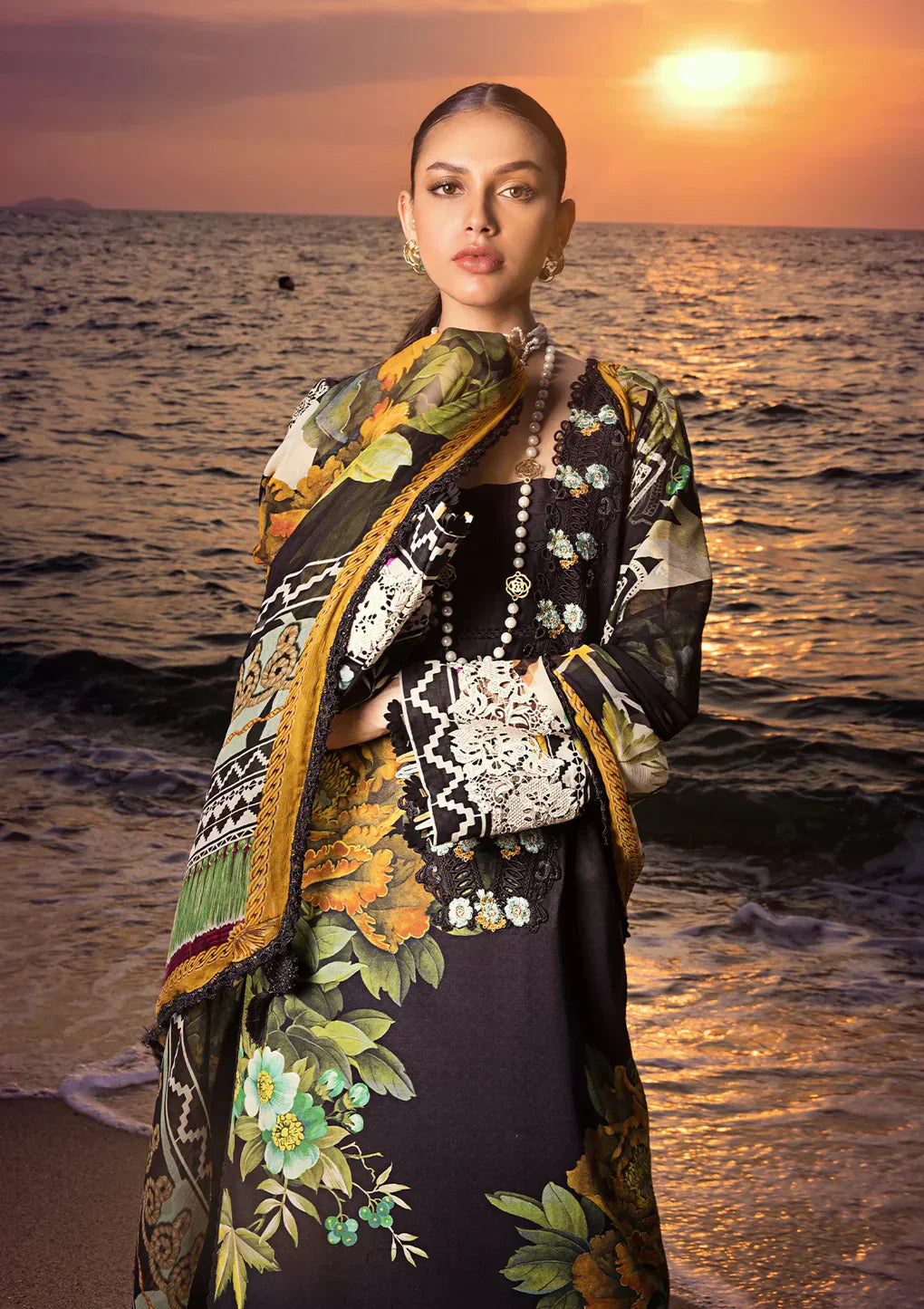 Elaf Premium | Signature Embroidered Lawn 24 | ESL-08B NIGHTFALL - by - Libasekhas UK - Registered Vendor of : Elaf Premium - 100% Original Designer Dresss