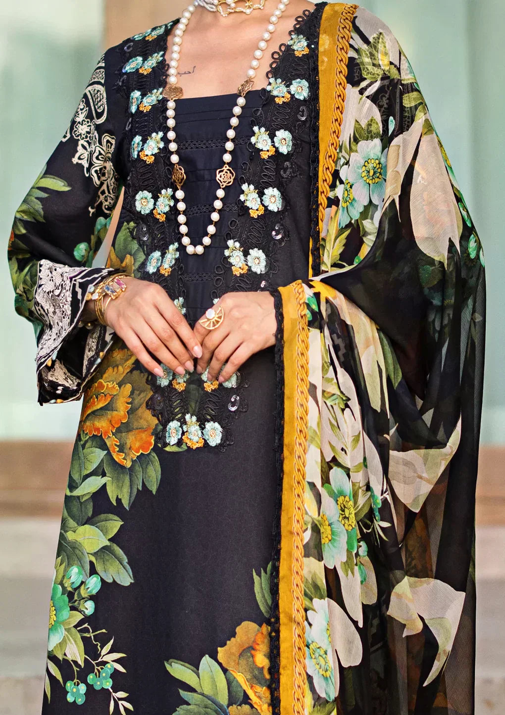 Elaf Premium | Signature Embroidered Lawn 24 | ESL-08B NIGHTFALL - by - Libasekhas UK - Registered Vendor of : Elaf Premium - 100% Original Designer Dresss