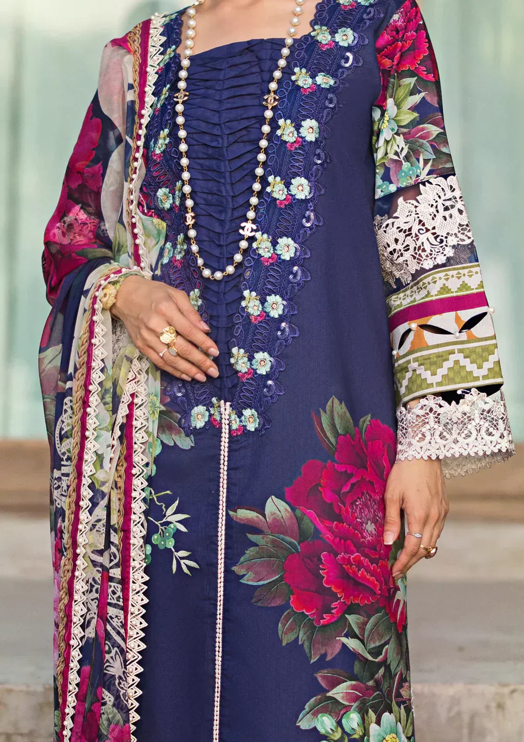 Elaf Premium | Signature Embroidered Lawn 24 | ESL-08A SINCLAIR - by - Libasekhas UK - Registered Vendor of : Elaf Premium - 100% Original Designer Dresss