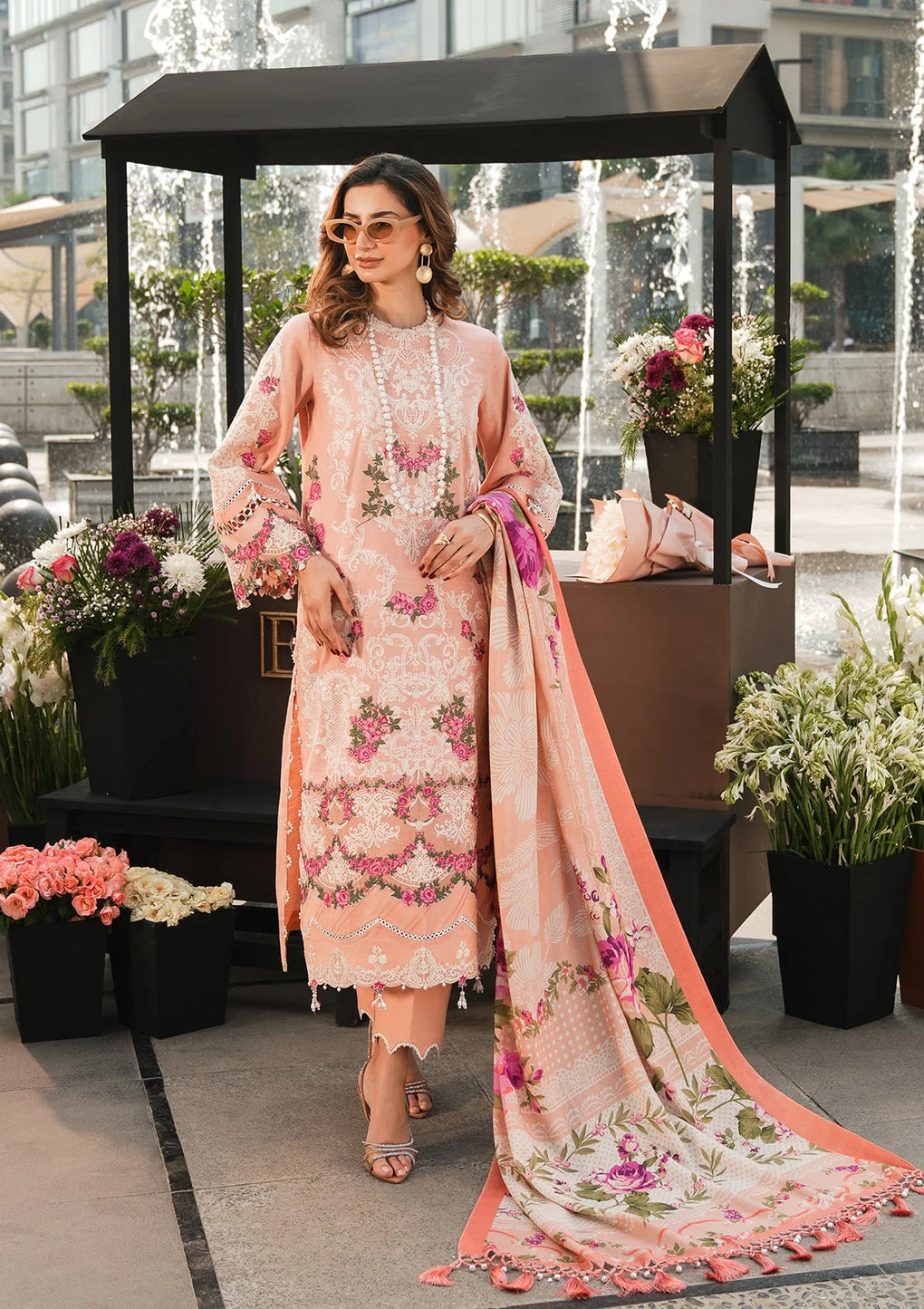 Elaf Premium | Winter Pashmina Shawl Collection | EPW-7B Flourishing Romance - by - Libasekhas UK - Registered Vendor of : Elaf Premium - 100% Original Designer Dresss