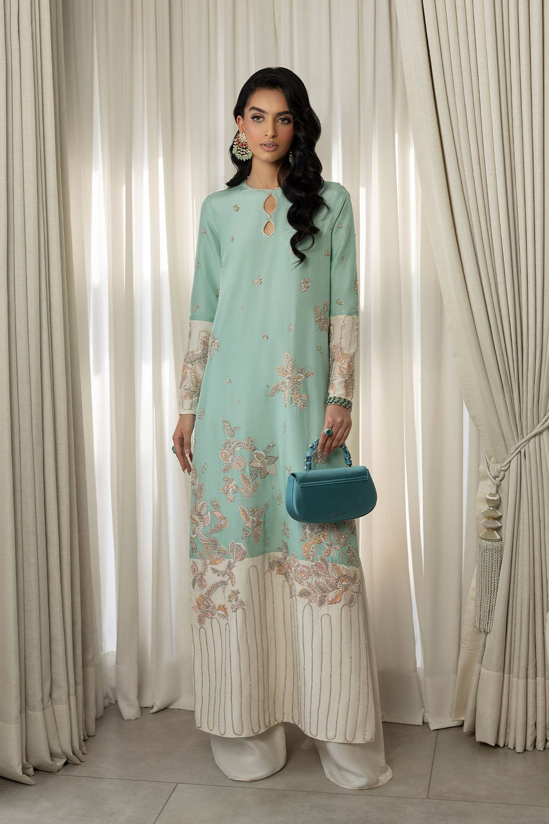 Erum Khan | Elan Formals | Mint Bloom - by Libasekhas UK - Registered Vendor of : Erum Khan - 100% Original Designer Dress