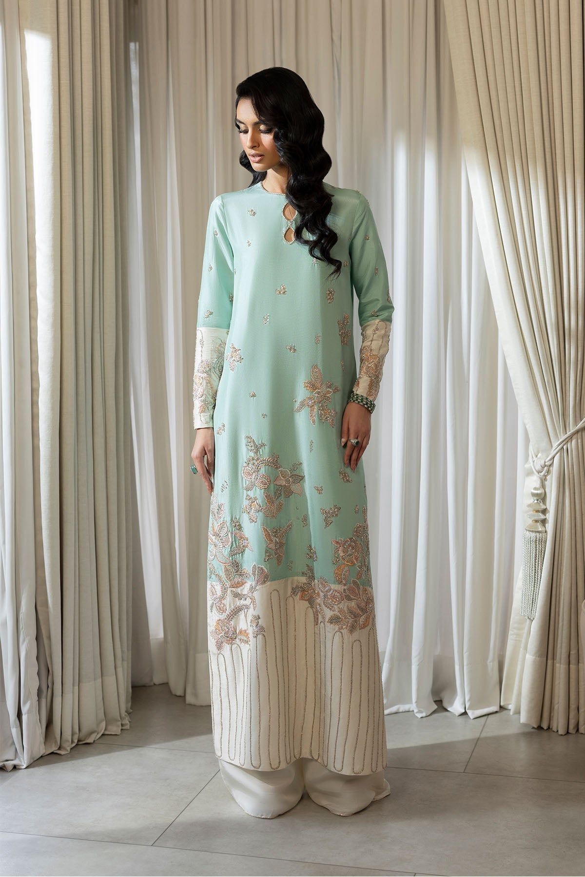Erum Khan | Elan Formals | Mint Bloom - by Libasekhas UK - Registered Vendor of : Erum Khan - 100% Original Designer Dress