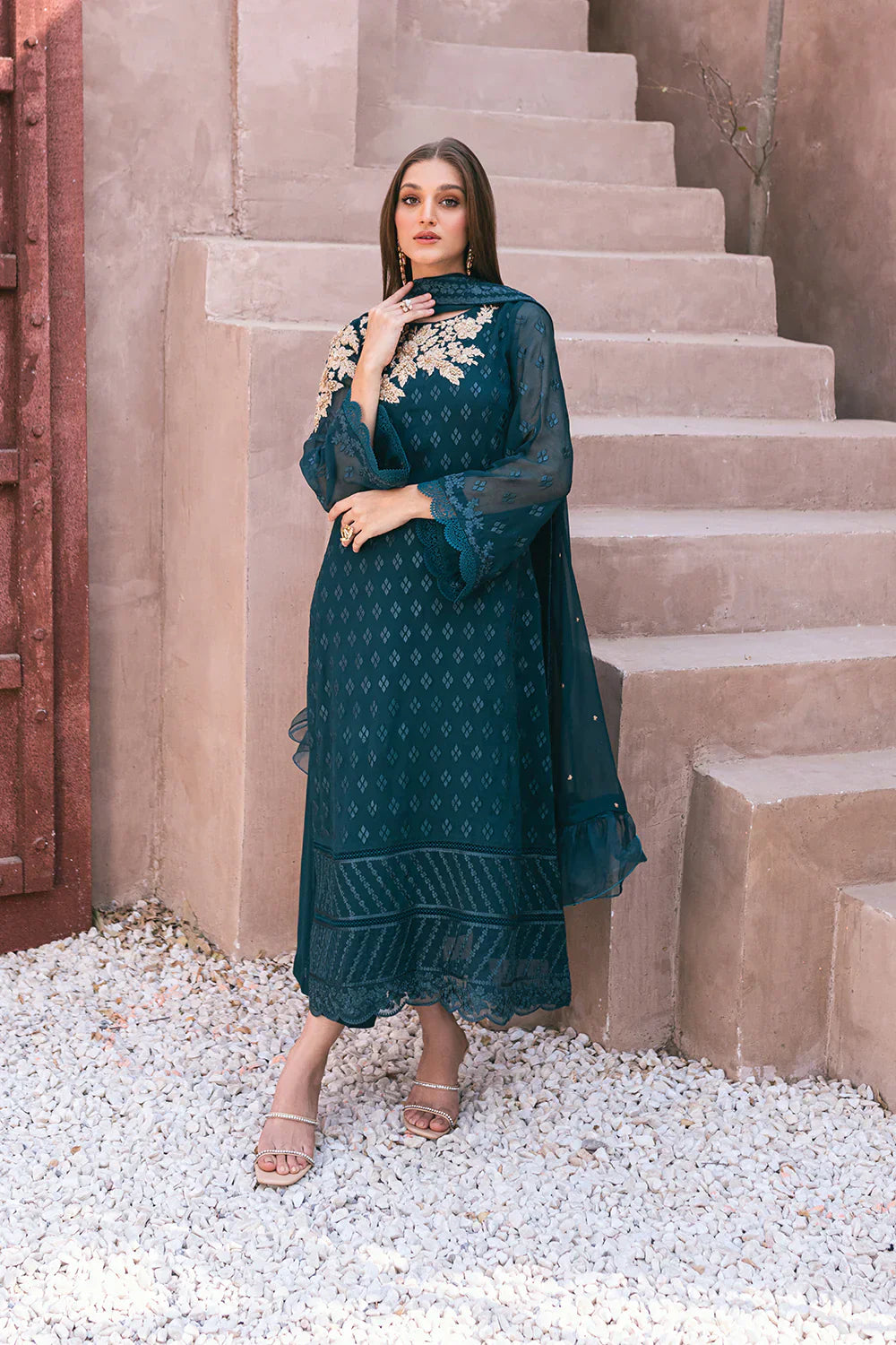 Azure | Embroidered Ensembles 3 Pcs | Emerald Bloom - Libasekhas