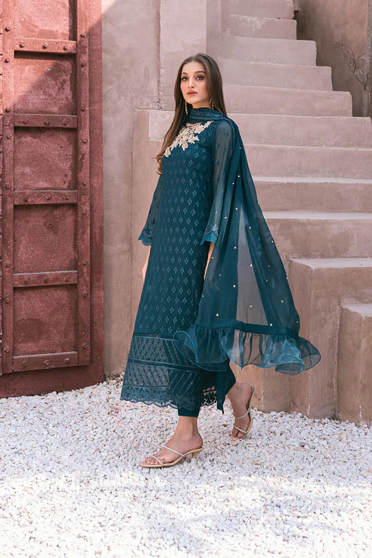 Azure | Embroidered Ensembles 3 Pcs | Emerald Bloom - Libasekhas