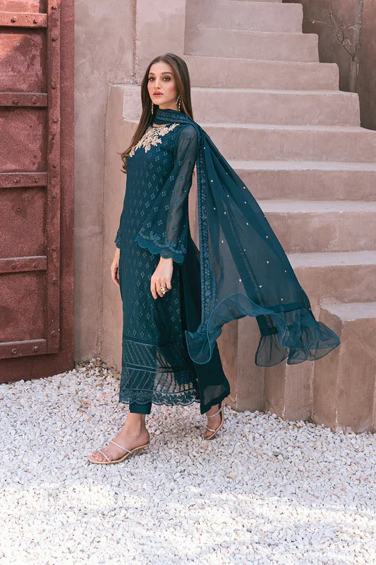 Azure | Embroidered Ensembles 3 Pcs | Emerald Bloom - Libasekhas