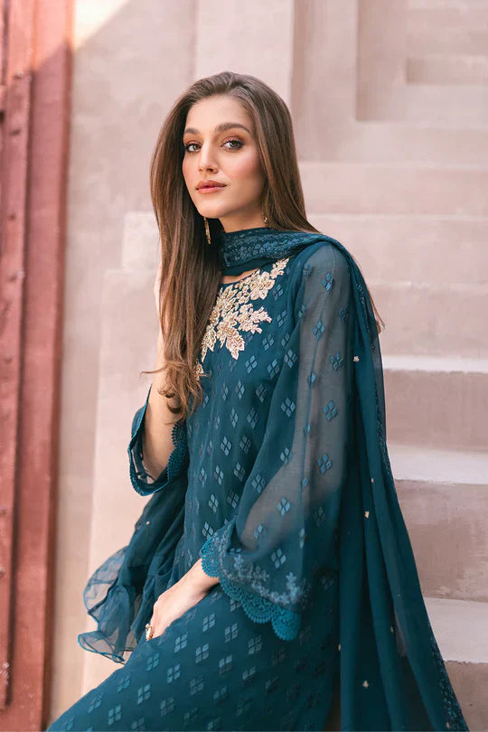 Azure | Embroidered Ensembles 3 Pcs | Emerald Bloom - Libasekhas
