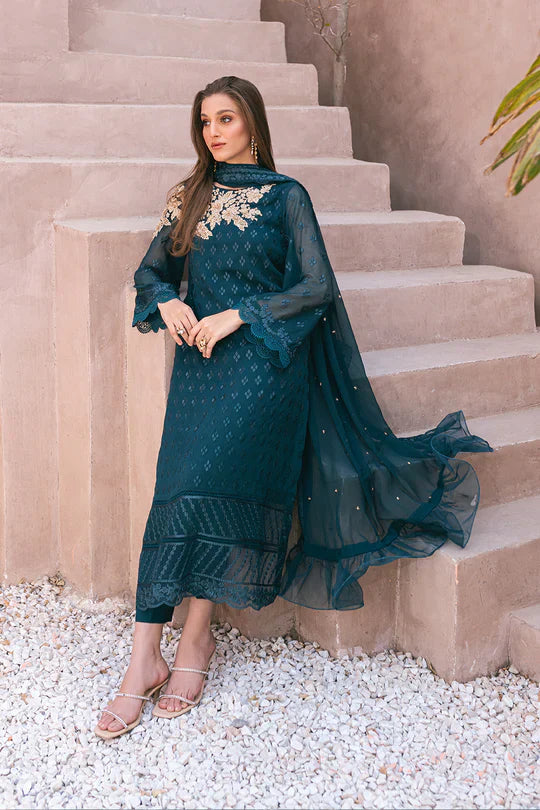 Azure | Embroidered Ensembles 3 Pcs | Emerald Bloom - Libasekhas