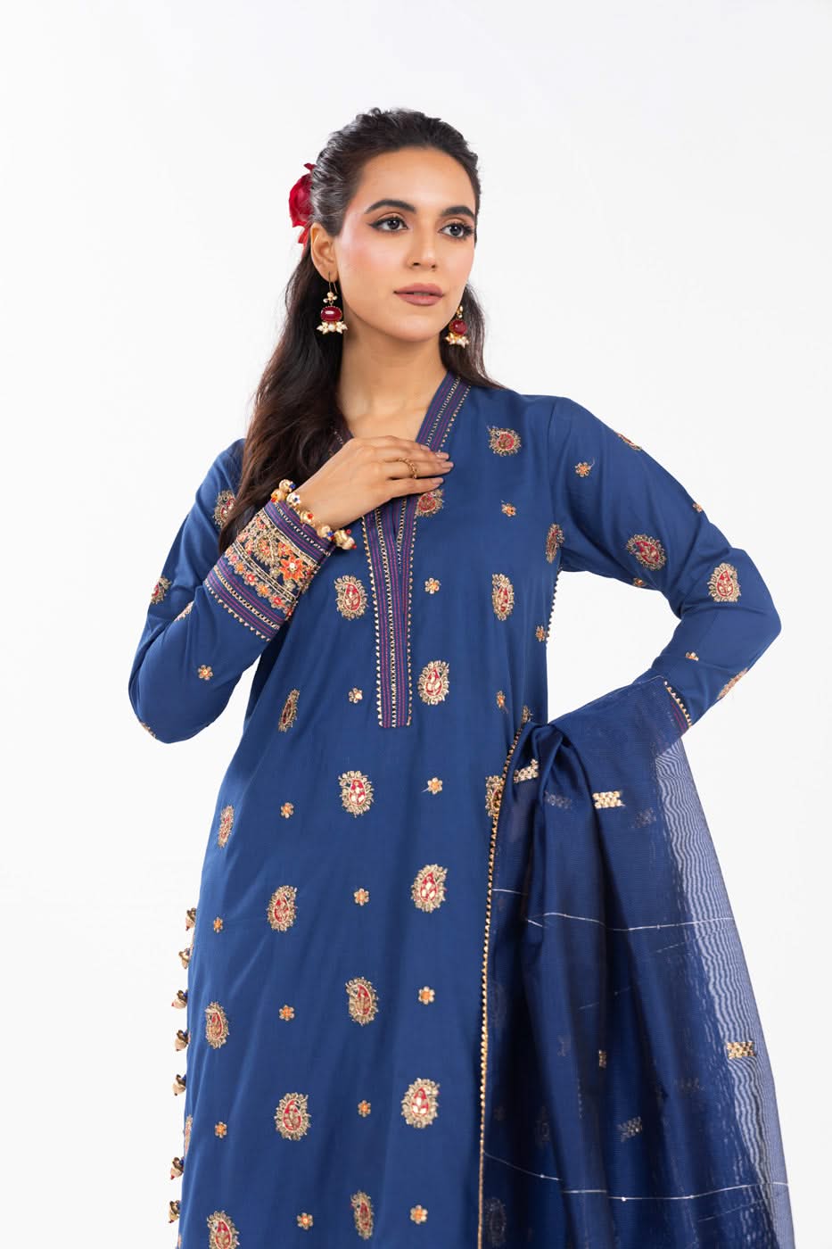 AlKaram | Festive Summer 25 | FC-2A-25-Dark Blue - by - Libasekhas UK - Registered Vendor of : Alkaram - 100% Original Designer Dresss