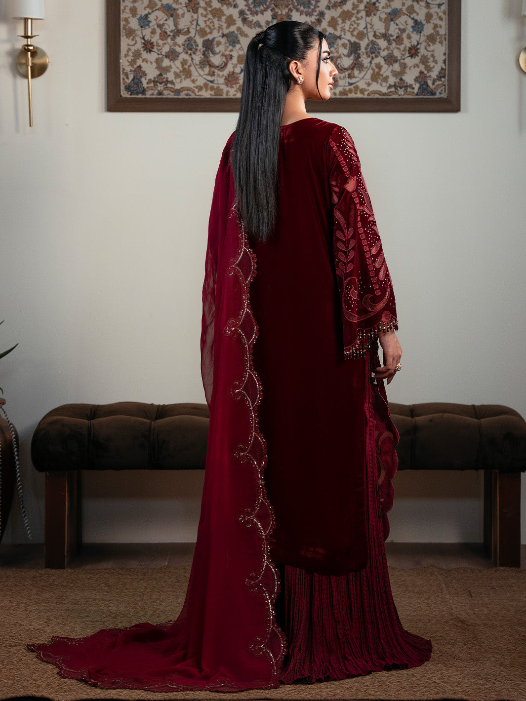 Faiza Faisal | Solene Luxury Velvets | ROUGE - by Libasekhas UK - Registered Vendor of : Faiza Faisal - 100% Original Designer Dress