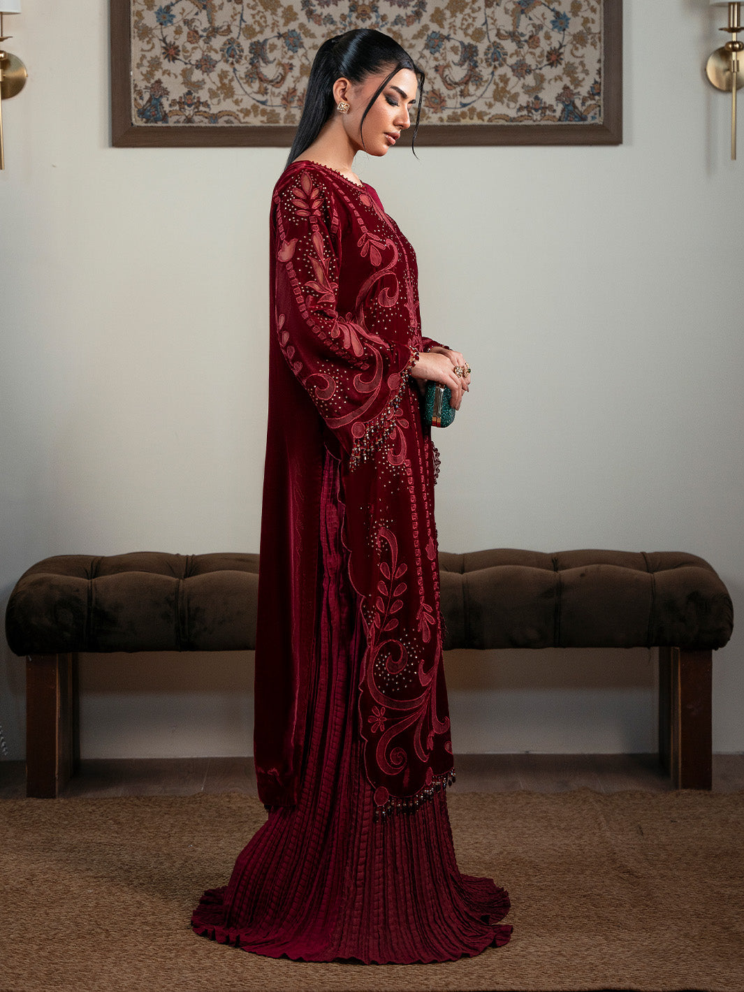 Faiza Faisal | Solene Luxury Velvets | ROUGE - by Libasekhas UK - Registered Vendor of : Faiza Faisal - 100% Original Designer Dress