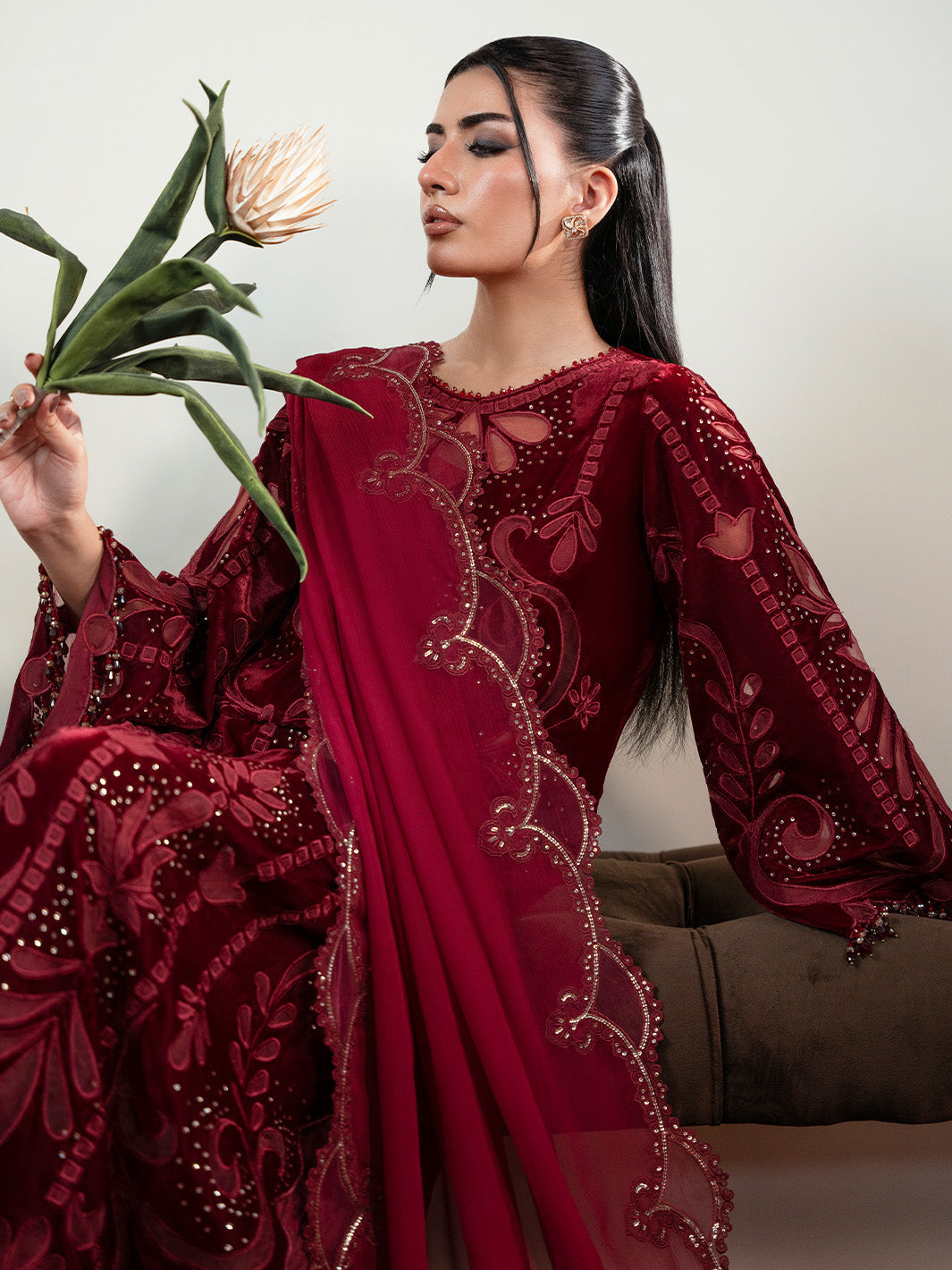 Faiza Faisal | Solene Luxury Velvets | ROUGE - by Libasekhas UK - Registered Vendor of : Faiza Faisal - 100% Original Designer Dress