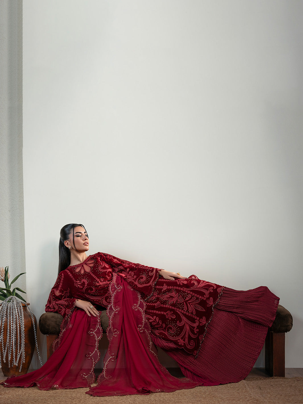 Faiza Faisal | Solene Luxury Velvets | ROUGE - by Libasekhas UK - Registered Vendor of : Faiza Faisal - 100% Original Designer Dress