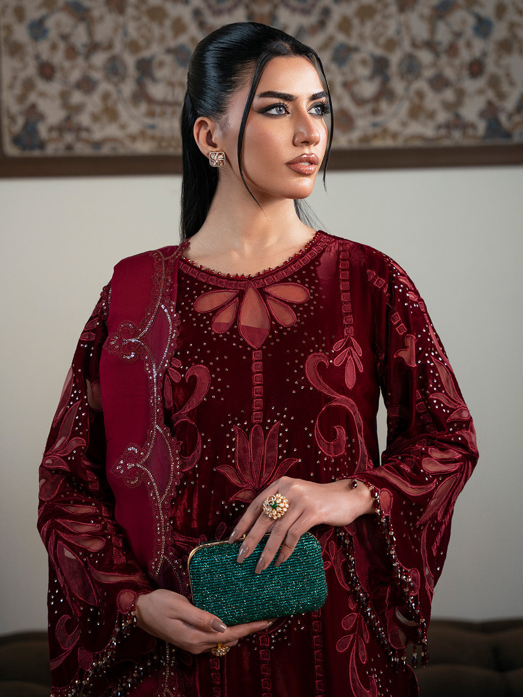 Faiza Faisal | Solene Luxury Velvets | ROUGE - by Libasekhas UK - Registered Vendor of : Faiza Faisal - 100% Original Designer Dress