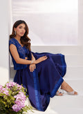 Farah Talib Aziz | Zaza Luxe Pret 24 | OCEAN NAVY DRAPED SAREE WITH CUTWORK EMBELLISHED CAPE - Libasekhas