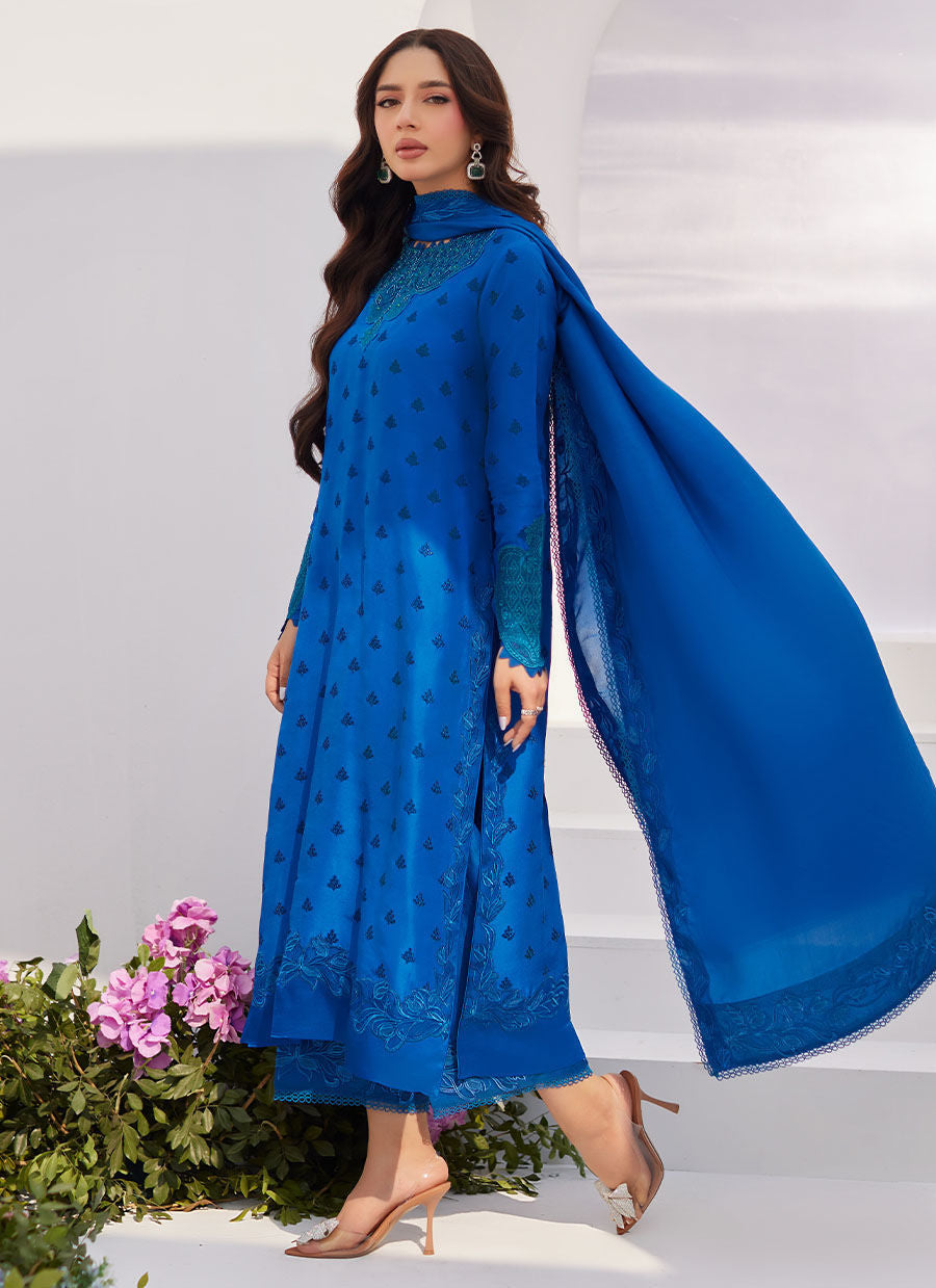 Farah Talib Aziz | Zaza Luxe Pret 24 | CHARR BLUE EMBROIDERED RAW SILK SHIRT AND DUPATTA - by - Libasekhas UK - Registered Vendor of : Farah Talib Aziz - 100% Original Designer Dresss
