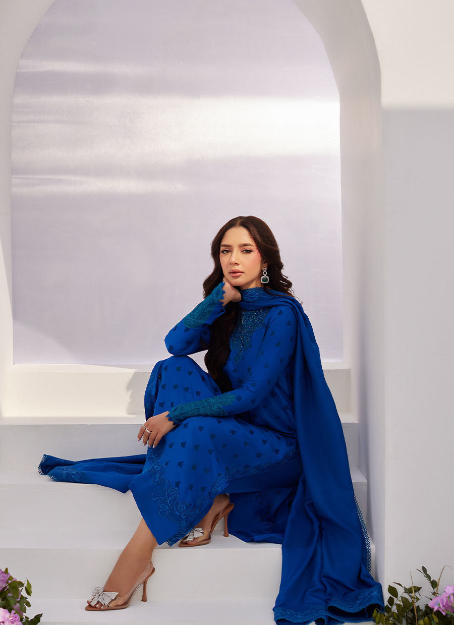 Farah Talib Aziz | Zaza Luxe Pret 24 | CHARR BLUE EMBROIDERED RAW SILK SHIRT AND DUPATTA - by - Libasekhas UK - Registered Vendor of : Farah Talib Aziz - 100% Original Designer Dresss