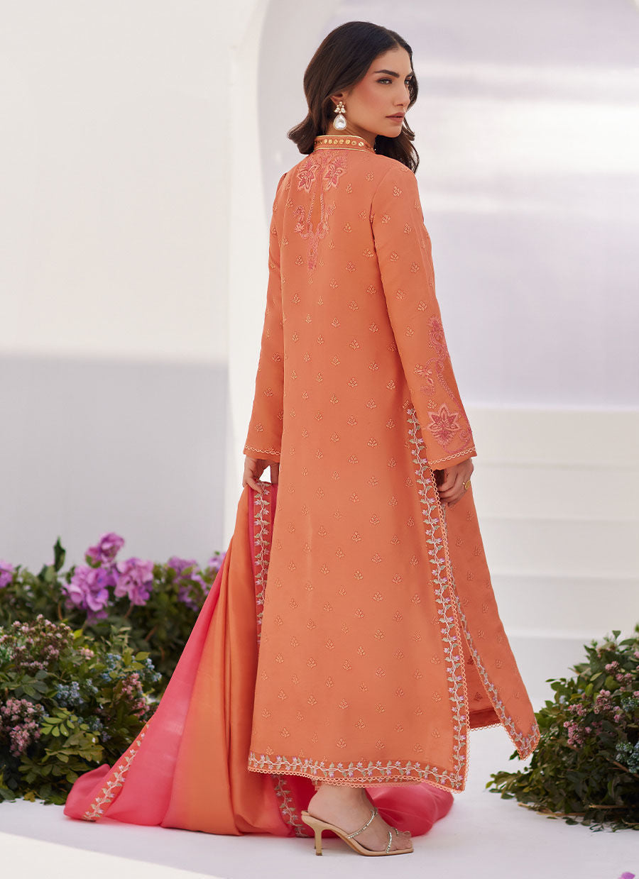 Farah Talib Aziz | Zaza Luxe Pret 24 | ELYNA CORAL EMBROIDERED RAW SILK SHIRT AND DUPATTA - Libasekhas