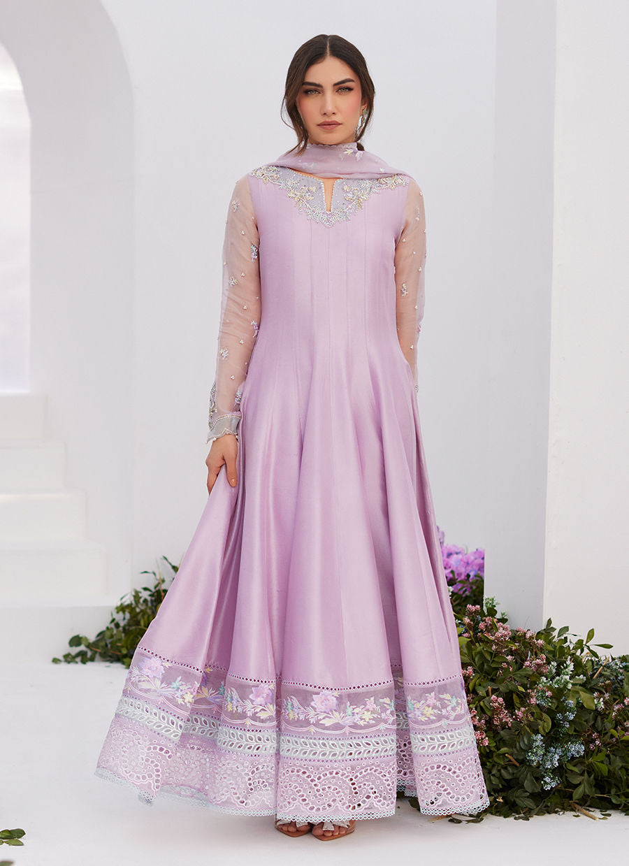 Farah Talib Aziz | Zaza Luxe Pret 24 | MANON LILAC EMBELLISHED RAW SILK KALIDAAR - by - Libasekhas UK - Registered Vendor of : Farah Talib Aziz - 100% Original Designer Dresss