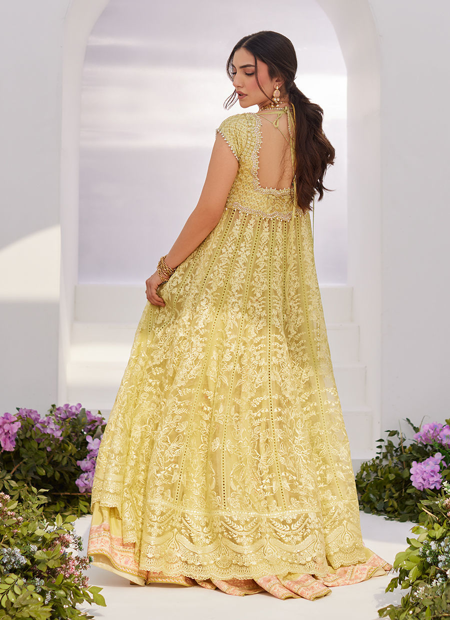 Farah Talib Aziz | Zaza Luxe Pret 24 | REINE KIWI EMBROIDERED EMBELLISHED KALIDAAR - by - Libasekhas UK - Registered Vendor of : Farah Talib Aziz - 100% Original Designer Dresss