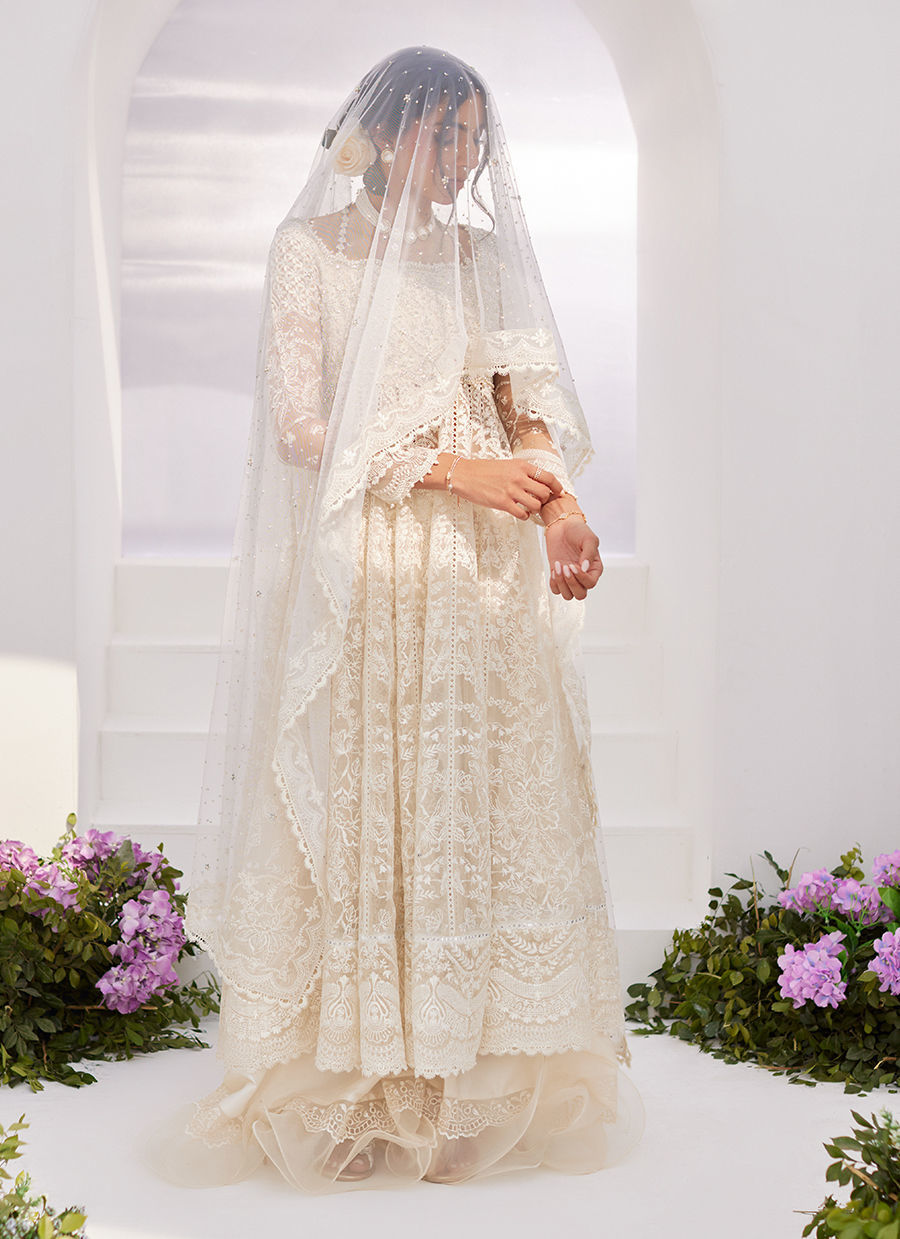 Farah Talib Aziz | Zaza Luxe Pret 24 | MAELLE IVORY EMBROIDERED AND EMBELLISHED KALIDAAR - by - Libasekhas UK - Registered Vendor of : Farah Talib Aziz - 100% Original Designer Dresss