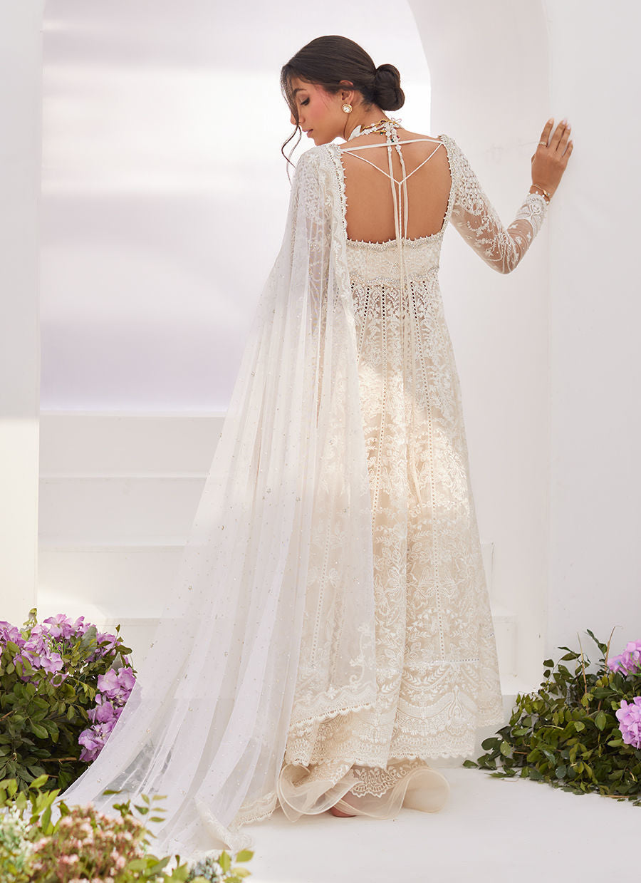 Farah Talib Aziz | Zaza Luxe Pret 24 | MAELLE IVORY EMBROIDERED AND EMBELLISHED KALIDAAR - by - Libasekhas UK - Registered Vendor of : Farah Talib Aziz - 100% Original Designer Dresss