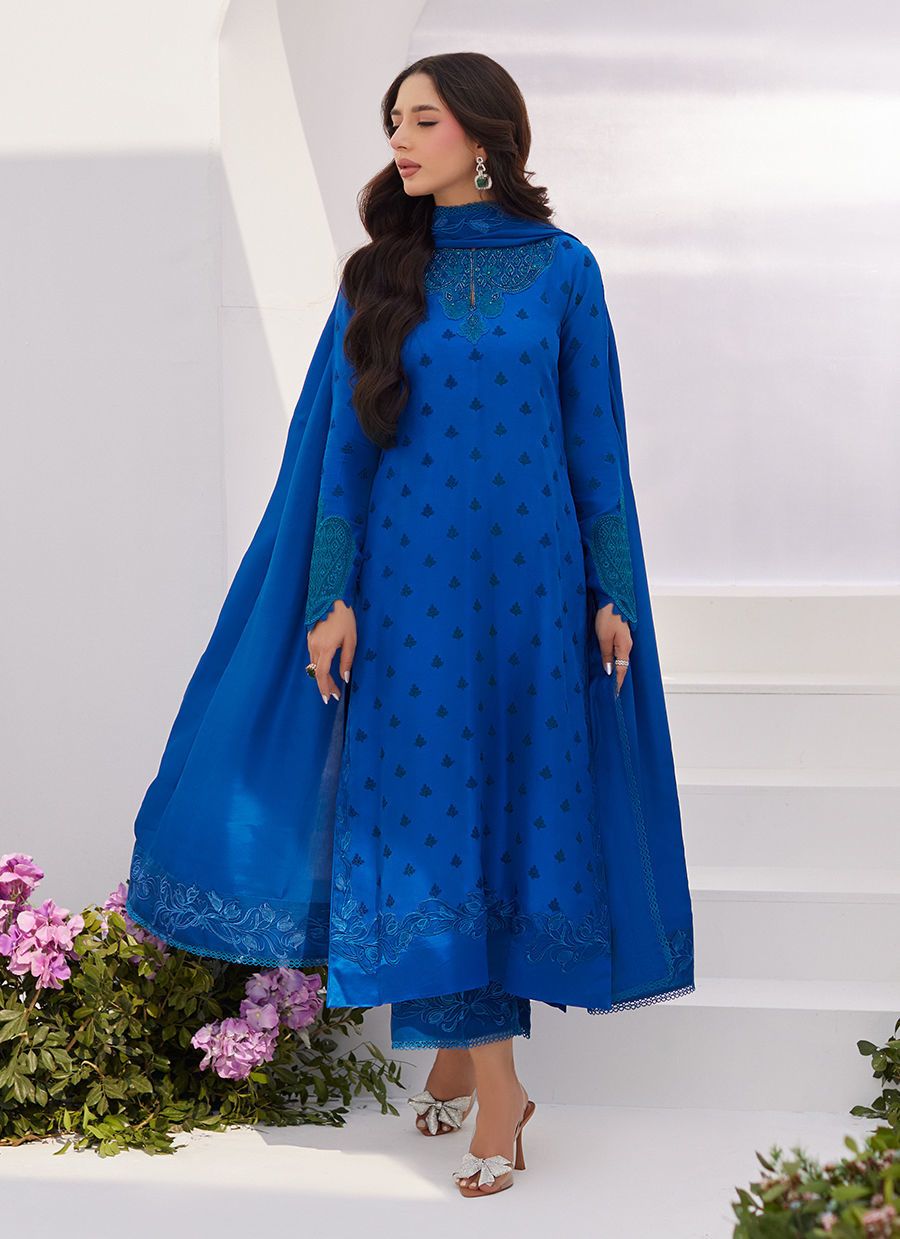 Farah Talib Aziz | Zaza Luxe Pret 24 | CHARR BLUE EMBROIDERED RAW SILK SHIRT AND DUPATTA - by - Libasekhas UK - Registered Vendor of : Farah Talib Aziz - 100% Original Designer Dresss