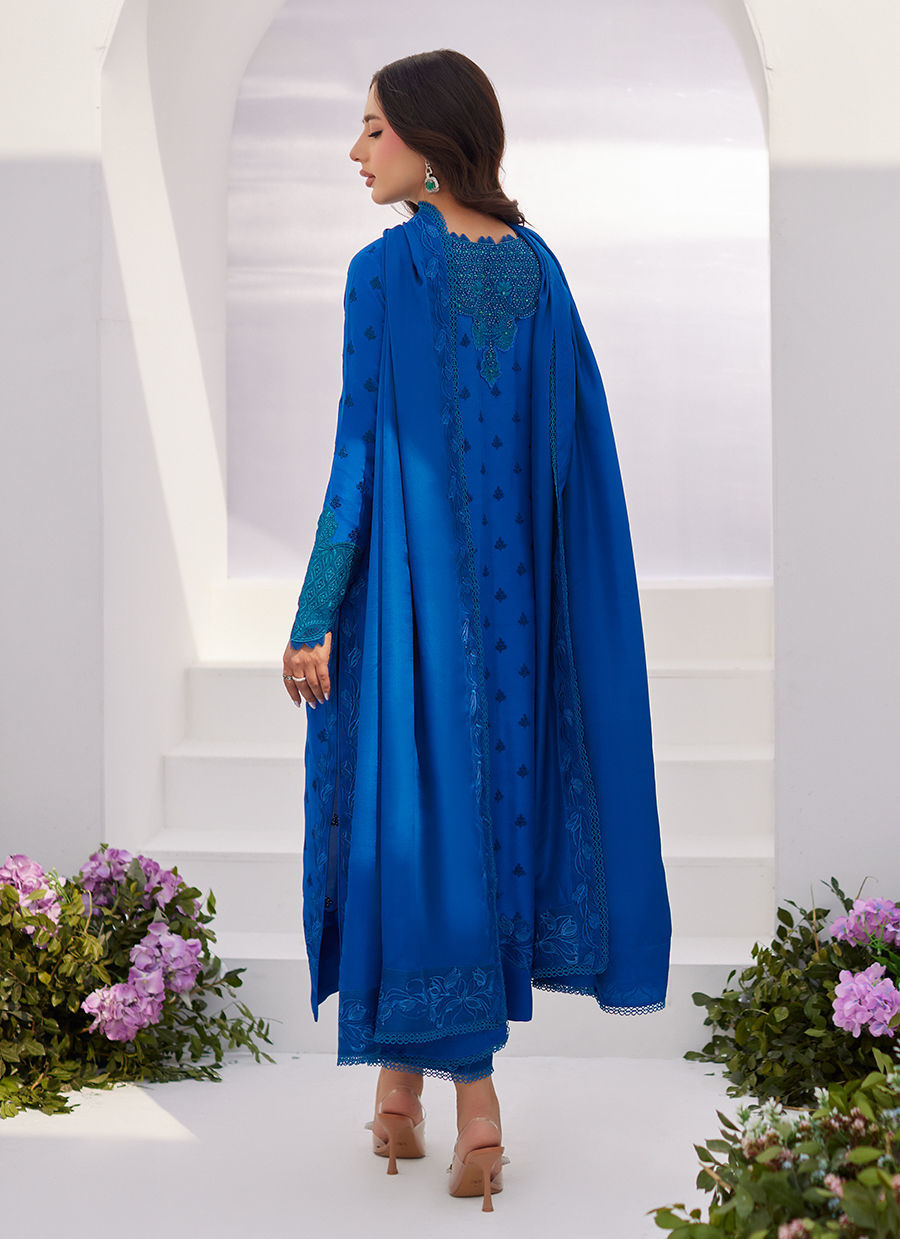 Farah Talib Aziz | Zaza Luxe Pret 24 | CHARR BLUE EMBROIDERED RAW SILK SHIRT AND DUPATTA - by - Libasekhas UK - Registered Vendor of : Farah Talib Aziz - 100% Original Designer Dresss