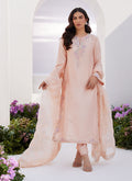 Farah Talib Aziz | Zaza Luxe Pret 24 | ELEA PEACH EMBROIDERED RAW SILK SHIRT AND DUPATTA - by - Libasekhas UK - Registered Vendor of : Farah Talib Aziz - 100% Original Designer Dresss