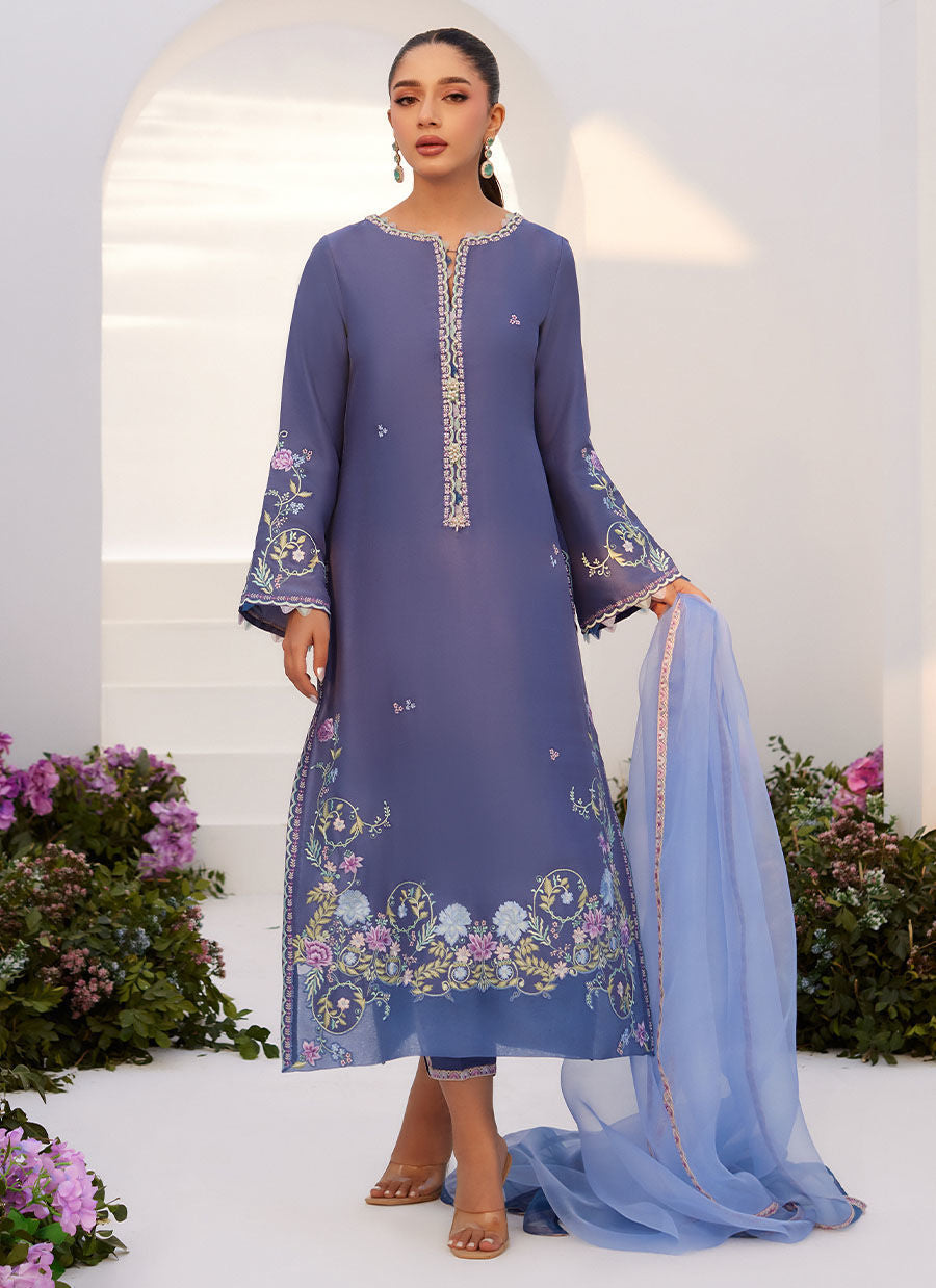 Farah Talib Aziz | Zaza Luxe Pret 24 | ALO BLUE EMBROIDERED SHIRT AND DUPATTA - by - Libasekhas UK - Registered Vendor of : Farah Talib Aziz - 100% Original Designer Dresss